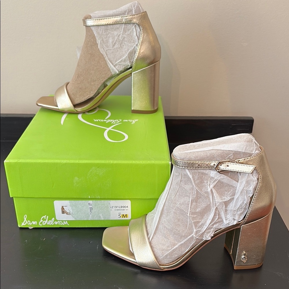 Sam Edelman Gold Heeled Sandals with Strappy Design